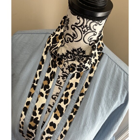 Entro Blue W/ Leopard Trim Blue Dolman Sleeve Boho Office Siren Large Lagenlook - Picture 5 of 15